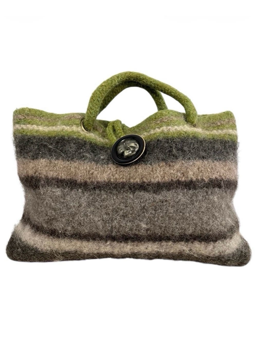 Green Striped Wool Bag Boho Furry Gray Brown Boho Twee Felted Purse Handbag